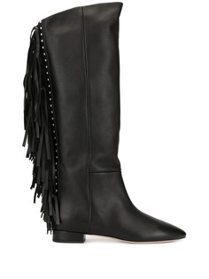 Saint Laurent сапоги с заклепками и бахромой
