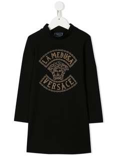 Young Versace платье с логотипом и заклепками