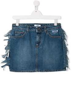 Msgm Kids джинсовая юбка с бахромой