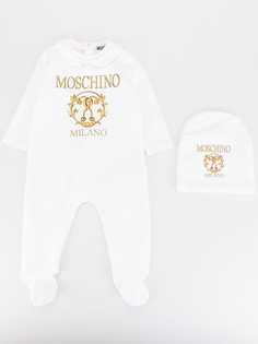 Moschino Kids комплект из комбинезона и нагрудника с логотипом