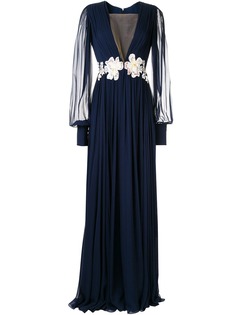 Rhea Costa длинное платье с глубоким вырезом и вышивкой