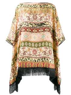 Etro кейп с бахромой и принтом
