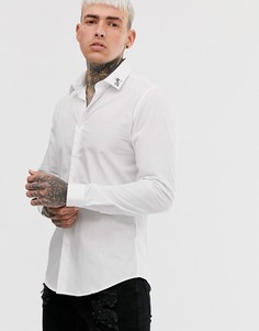 Узкая рубашка с вышивкой на воротнике Devils Advocate - Белый