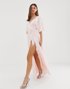 Платье макси с запахом и вышивкой ASOS DESIGN - Розовый