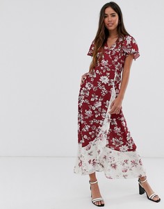 Платье макси с запахом и цветочным принтом French Connection - Красный