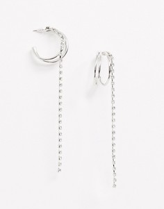 Серебристые серьги-кольца с камнями ASOS DESIGN - Серебряный