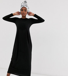 Черное трикотажное платье макси с длинными рукавами и складками Verona - Черный