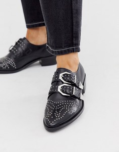 Черные туфли на плоской подошве в стиле вестерн Bronx - Черный