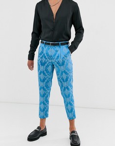 Синие узкие укороченные брюки с жаккардовым узором ASOS EDITION - Синий
