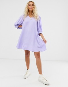 Сиреневое платье мини с пышными рукавами Weekday - Фиолетовый