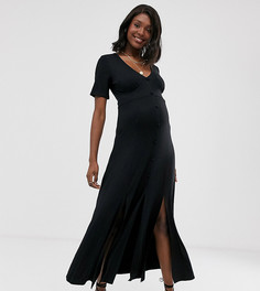 Чайное платье макси на пуговицах с разрезами ASOS DESIGN Maternity - Черный