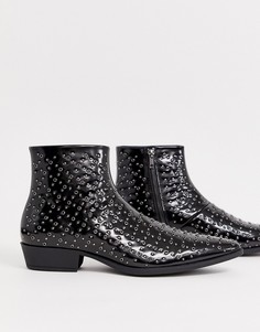Черные ботинки челси в стиле вестерн из искусственной кожи, на кубинском каблуке, с люверсами и заклепками ASOS DESIGN - Черный