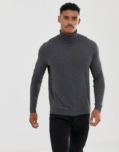 Темно-серый хлопковый джемпер с отворачивающимся воротом ASOS DESIGN - Серый