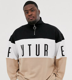 Oversize-свитшот со вставками и принтом ASOS DESIGN Plus - Бежевый
