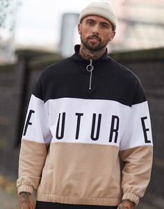 Oversize-свитшот колор блок с воротом-трубой, вышивкой и логотипом dark future ASOS DESIGN - Бежевый