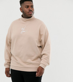 Бежевый oversize-свитшот с воротником-трубой и вышитым логотипом ASOS DESIGN Plus - Бежевый