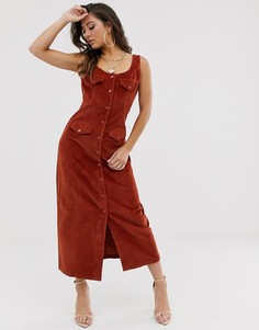 Вельветовое платье миди ASOS DESIGN - Коричневый