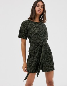Плиссированный ромпер с короткими рукавами и леопардовым принтом ASOS DESIGN - Мульти