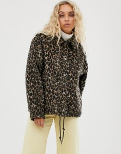 Коричневая куртка с пуговицами и леопардовым принтом Weekday - Мульти
