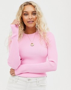 Розовый свитер в рубчик и с круглым вырезом Weekday - Розовый