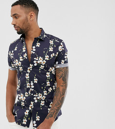 Темно-синяя облегающая рубашка с цветочным принтом ASOS DESIGN Tall - Темно-синий