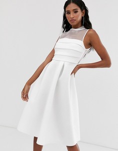 Платье миди для выпускного со вставками из органзы ASOS DESIGN - Белый