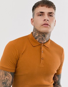 Оранжевое облегающее поло в рубчик ASOS DESIGN - Коричневый
