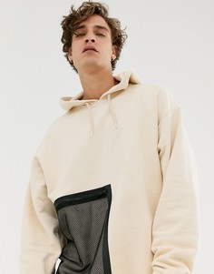 Худи бежевого цвета с сетчатым карманом ASOS DESIGN - Бежевый