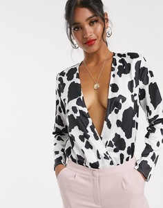 Боди с запахом и абстрактным принтом Unique21 - Мульти