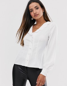 Блузка на пуговицах с пышными рукавами Fashion Union - Кремовый