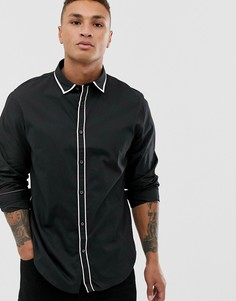 Приталенная рубашка с контрастной окантовкой Process Black - Черный