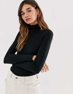 Черный трикотажный топ с отворачивающимся воротником Monki - Черный