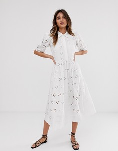 Платье-рубашка миди с вышивкой ришелье ASOS WHITE - Синий