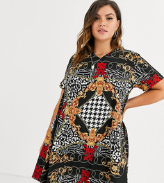 Свободное платье с V-образным вырезом и звериным принтом AX Paris Plus - Мульти