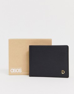Черный кожаный бумажник с буквой D ASOS DESIGN - Черный