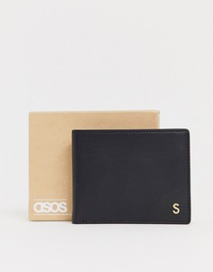 Черный кожаный бумажник с буквой S ASOS DESIGN - Черный