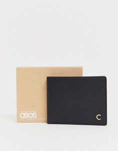Черный кожаный бумажник с буквой С ASOS DESIGN - Черный