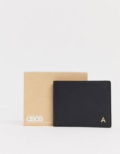 Черный кожаный бумажник с буквой А ASOS DESIGN - Черный