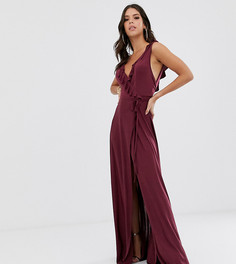 Платье макси с запахом и оборками ASOS DESIGN Tall - Фиолетовый