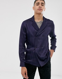Атласная темно-синяя двубортная рубашка ASOS DESIGN - Темно-синий