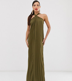 Плиссированное платье-трапеция макси с халтером ASOS DESIGN Tall - Зеленый