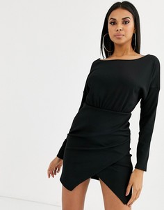 Черное платье мини в рубчик с запахом на юбке Ivyrevel - Черный