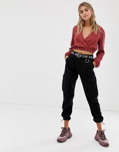 Черные брюки с затягивающимися краями Bershka - Черный