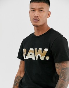 Черная футболка из органического хлопка с крупным камуфляжным логотипом G-Star Raw. - Черный