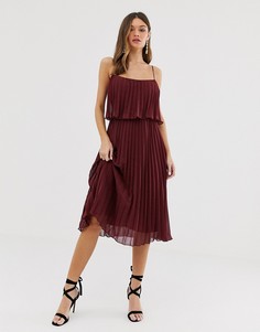 Платье миди с плиссировкой, кроп-топом и овальным вырезом ASOS DESIGN - Красный