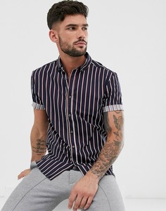 Облегающая эластичная рубашка темно-синего цвета в полоску ASOS DESIGN - Темно-синий