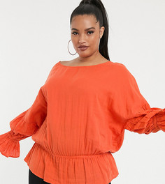 Оранжевая блузка с оборками по краям PrettyLittleThing Plus - Оранжевый