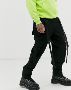 Черные брюки-карго с лентами ASOS DESIGN - Черный