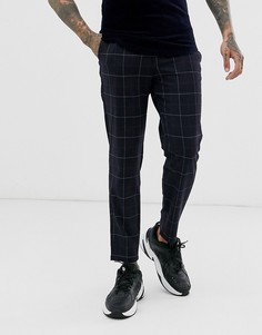 Темно-синие зауженные брюки в клетку Bershka - Темно-синий