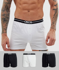 Трикотажные боксеры черного и белого цвета с фирменным поясом ASOS DESIGN - Набор из 3 пар со скидкой - Черный